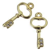 Подвески Латунные в форме ключа, Латунь, Ключ, плакирован золотом, ювелирные изделия моды & инкрустированное микро кубического циркония отверстие:Приблизительно 0.5mm, Приблизительно 200ПК/Лот, продается Лот
