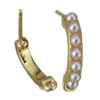 Brass Earring Stud Component, with Plastic Pearl, gold color plated, with loop 0.8mm 