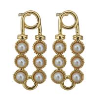 Brass Earring Stud Component, with Plastic Pearl, gold color plated, with loop 0.8mm Approx 1.5mm 