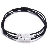 Baumwolle Gummiband, mit Gummi, rund, elastisch & Nachahmung Perle, schwarz, Länge:230 Millimeter, verkauft von PC