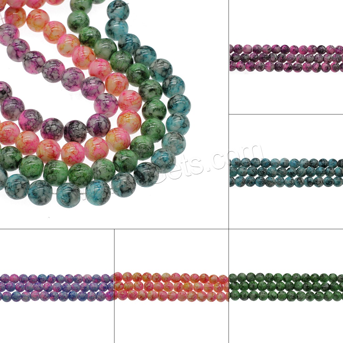 Glasperlen Perle, rund, verschiedene Größen vorhanden, keine, verkauft von Strang