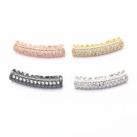 Brass Curved Tube Beads, plated, micro pave cubic zirconia 