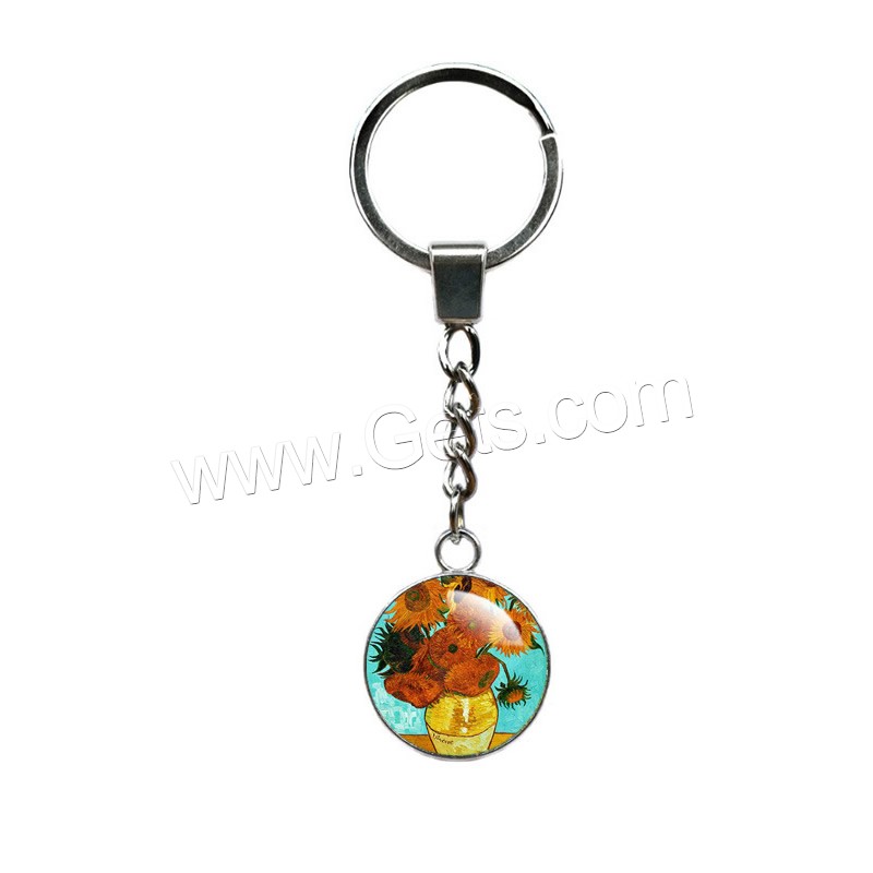 Fashion Time Gem Keychain Key Ring, Glass, polished, time gem jewelry & Unisex & different size for choice & different styles for choice, 30mm, Length:Approx 3.9 Inch, Sold By Strand