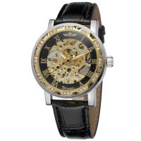 Men Wrist Watch, Zinc Alloy, with PU Leather & Glass, Chinese movement, zinc alloy watch band clasp, plated, waterproofless & for man & with rhinestone Approx 9.4 Inch 