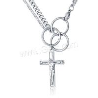 Titanium Steel Sweater Necklace, Crucifix Cross, polished, fashion jewelry & Unisex, silver color, 23mmx34mm Inch 