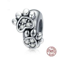 Cubic Zirconia Micro Pave Sterling Silver Bead, 925 Sterling Silver, plated, micro pave cubic zirconia 