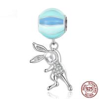 Sterling Silver Animal Pendants, 925 Sterling Silver, Rabbit, platinum plated, micro pave cubic zirconia & enamel 