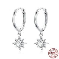 925 Sterling Silver Huggie Hoop Drop Earring, platinum plated, micro pave cubic zirconia & for woman 