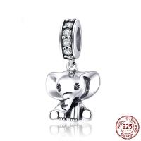Cubic Zirconia Micro Pave Sterling Silver Pendant, 925 Sterling Silver, Elephant, oxidation, micro pave cubic zirconia 