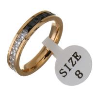 Rhinestone Stainless Steel Finger Ring, rose gold color plated & for woman & with rhinestone, 4mm 