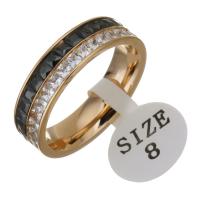 Нержавеющая сталь Rhinestone палец кольцо, нержавеющая сталь, плакированный цветом розового золота, разный размер для выбора & Женский & со стразами, 5.5mm, продается PC