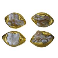 metal Abalorio, con Perlas cultivadas de agua dulce, chapado en color dorado, 27-29x18-21x17-19mm, Vendido por UD
