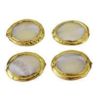 Brass Jewelry Beads, with White Shell, gold color plated, 24-26x19-21x5-6mm Approx 1mm 