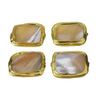 Brass Jewelry Beads, with White Shell, gold color plated, 22-23x16-18x3-4mm Approx 1mm 