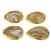 Weinlese Messing Perlen, mit Rosa Muschel, goldfarben plattiert, 30-33x22-23x4-5mm, Bohrung:ca. 1mm, verkauft von PC
