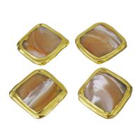 Weinlese Messing Perlen, mit Rosa Muschel, goldfarben plattiert, 28-31x29-31x5-6mm, Bohrung:ca. 1mm, verkauft von PC