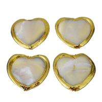 Brass Jewelry Beads, with White Shell, Heart, gold color plated, 28-29x27-28x5-6mm Approx 1mm 