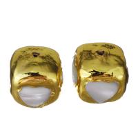 perla de cobre, metal, con Nácar Blanca, chapado en color dorado, 16-18x16-18x17-19mm, agujero:aproximado 1.5mm, Vendido por UD