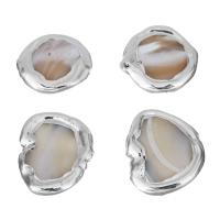 Brass Jewelry Beads, with White Shell, silver color plated, 15-18x16-23x3-5mm Approx 1mm 
