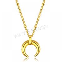 Stainless Steel Necklace, with 50mm extender chain, Moon, gold color plated, Korean style & adjustable & rolo chain & for woman, 14mm mm 