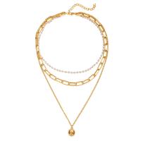Zinc Alloy Necklace, with Plastic Pearl, with 50mm extender chain, gold color plated, three layers & Unisex & adjustable mm 