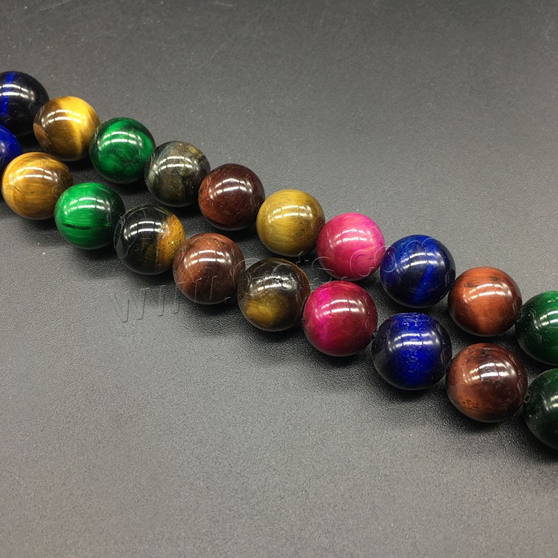 Perles d'Oeil de tigre, Rond, poli, normes différentes pour le choix, multicolore, Trou:Environ 1mm, Vendu par brin