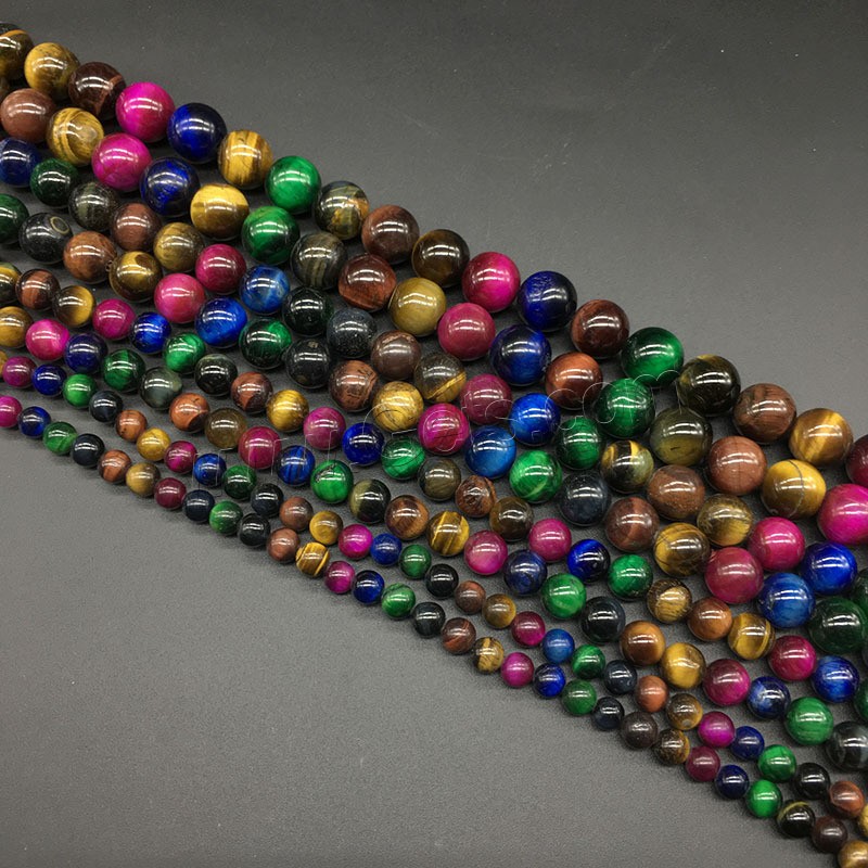 Perles d'Oeil de tigre, Rond, poli, normes différentes pour le choix, multicolore, Trou:Environ 1mm, Vendu par brin