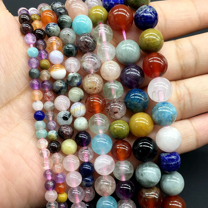 Mixed Gemstone Beads, Round, polished, different size for choice, Hole:Approx 1mm, Sold By Strand