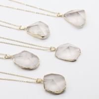 Brass Jewelry Necklace, with Clear Quartz, gold color plated, oval chain & for woman, 26-35mm Approx 18.90 Inch 