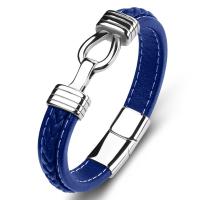 bracelet de cordon en PU , cuir PU, avec acier inoxydable, bijoux de mode & le style de punk & unisexe & normes différentes pour le choix, bleu Vendu par PC