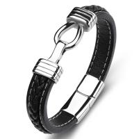 bracelet de cordon en PU , cuir PU, avec acier inoxydable, bijoux de mode & le style de punk & normes différentes pour le choix, noire Vendu par PC