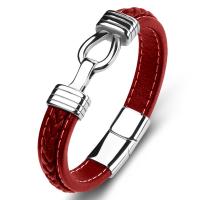 bracelet de cordon en PU , cuir PU, avec acier inoxydable, bijoux de mode & le style de punk & normes différentes pour le choix, rouge Vendu par PC