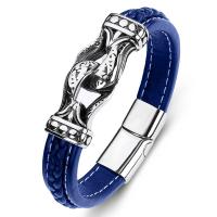 PU Leather Cord Bracelets, with Stainless Steel, fashion jewelry & punk style blue 