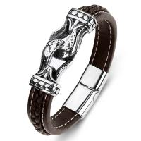 PU Leather Cord Bracelets, with Stainless Steel, fashion jewelry & punk style brown 