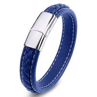 PU Leather Cord Bracelets, with Stainless Steel, fashion jewelry & punk style & Unisex blue 