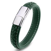 PU Leather Cord Bracelets, with Stainless Steel, fashion jewelry & punk style green 