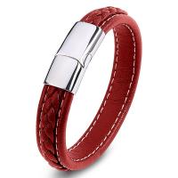 PU Leather Cord Bracelets, with Stainless Steel, fashion jewelry & punk style red 