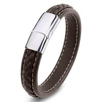 PU Leather Cord Bracelets, with Stainless Steel, fashion jewelry & punk style brown 