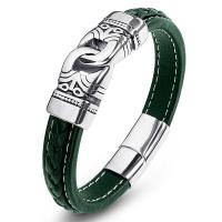 PU Leather Cord Bracelets, with Stainless Steel, fashion jewelry & Unisex green 