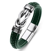 cuir PU bracelet, avec acier inoxydable, bijoux de mode & le style de punk & normes différentes pour le choix & pour homme, vert Vendu par PC