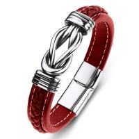 PU Leather Cord Bracelets, with Stainless Steel, fashion jewelry & punk style & Unisex red 