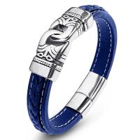 PU Leather Cord Bracelets, with Stainless Steel, fashion jewelry & punk style & Unisex blue 