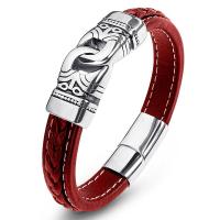 PU Leather Cord Bracelets, with Stainless Steel, fashion jewelry & punk style & Unisex red 