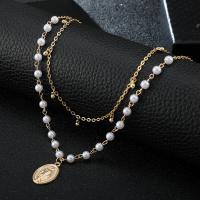 Collar de la aleación del cinc, aleación de zinc, con Perlas plásticas, chapado, Doble capa & Joyería & para mujer, dorado, Vendido por Sarta