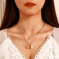 Shell Zinc Alloy Necklace, with Shell, plated, Double Layer & fashion jewelry & for woman, golden 