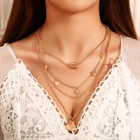 Zinc Alloy Necklace, plated, fashion jewelry & multilayer & for woman, golden 