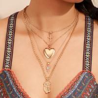 Zinc Alloy Necklace, plated, fashion jewelry & multilayer & for woman, golden 