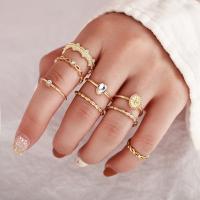 Zinc Set anillo de aleación, aleación de zinc, anillo de dedo, chapado, 8 piezas & Joyería & para mujer & con diamantes de imitación, dorado, Vendido por Set