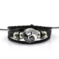 Zinc Alloy Bracelet, with PU Leather, with 6cm extender chain, plated, multilayer & time gem jewelry & for woman, black .8 Inch 