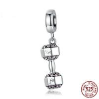 Sterling Silver Pendants, 925 Sterling Silver, Barbell, plated, micro pave cubic zirconia 